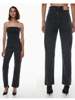 Denim Forum Black The 90's Joni High Rise Loose Cropped Fray Women's Size 27